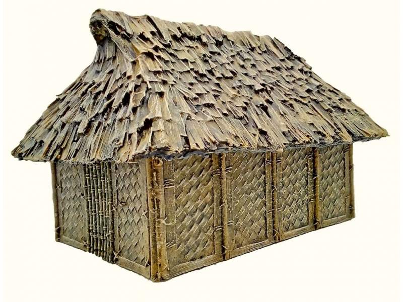 Traditional Asia Pacific house with woven bamboo walls and palm leaves roof 1:56 (28mm)