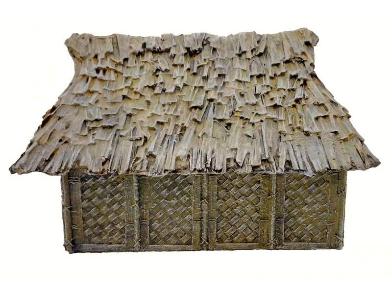 Traditional Asia Pacific house with woven bamboo walls and palm leaves roof 1:56 (28mm)