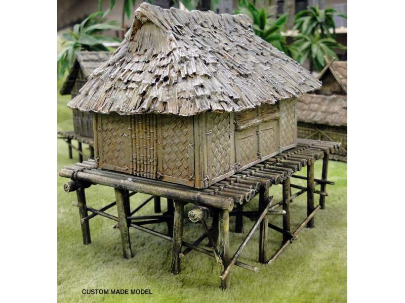 Traditional Asia Pacific house with woven bamboo walls and palm leaves roof 1:56 (28mm)